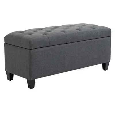 HOMCOM bancă cu spațiu de depozitare banchetă tapițată cu aspect de in, bancă cu picioare din lemn, bancă-ladă pentru living dormitor hol 100 x 40 x 44 cm Gri închis | Aosom Romania