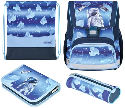 Set școlar Herlitz Loop Plus - Cosmic Explorer, ghiozdan două penare și un săculeț