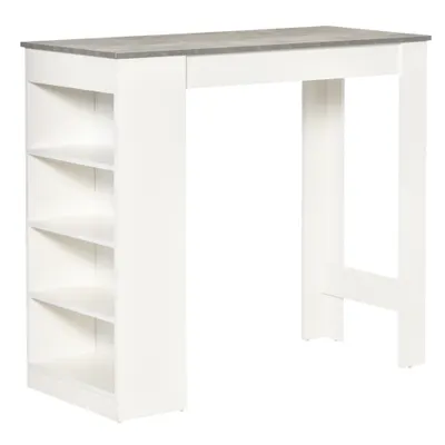 HOMCOM Masă de Bar Masă Înaltă Tip Bistró de Bucătărie cu Raft de 4 Nivele Stil Modern din Melamină pentru Dining Sufragerie 115x50x102,7 cm Alb și Gri | Aosom Romania
