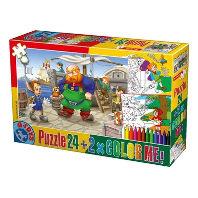 Puzzle 24 Piese, D-Toys, Pinocchio si 2 Planse de Colorat, Hansel si Gretel si Scufita Rosie