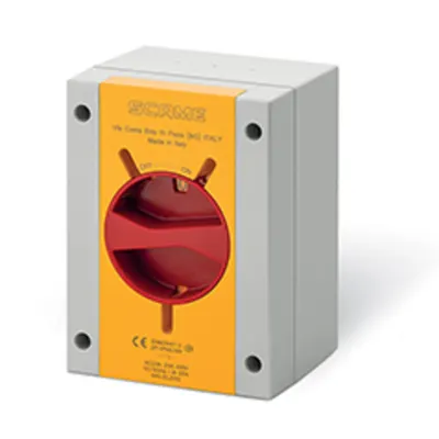 Intrerupator separatorn20A 3P IP66/IP69 110x150x87mm Y1 IK09 EMERGENCY YELLOW/RED GW 650°C