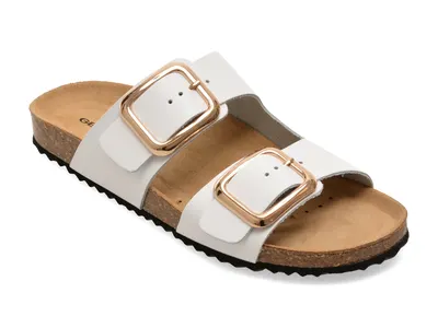 Papuci GEOX albi, D45Y3B, din piele naturala