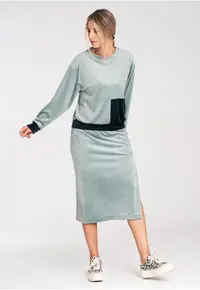 Set trening din catifea M1036 - fusta - Verde