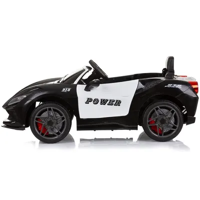 Masinuta electrica pentru copii Chipolino Police black 50W cu telecomanda, deschidere usi, lumini, sunete si pornire la cheie