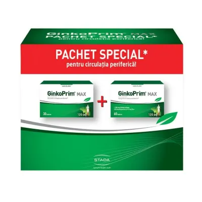 Ginko Prim Max 120mg 60cpr+30cpr Pachet Avantajos