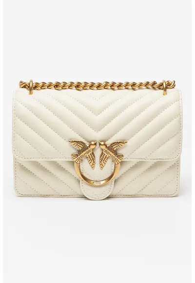 Geanta crossbody piele cu aspect matlasat Love - 54645 - Alb fildes - 13x21x7