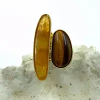 Inel dama reglabil cu elemente decorative ambra si maro, auriu