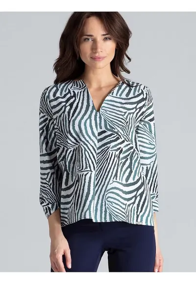 Bluza dama multicolor - maneci lungi - decolteu in V - pliuri contrastante