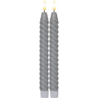 Set de 2 lumânări LED din ceară gri Star Trading Flamme Swirl Antique, înălțime 25 cm