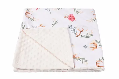 Paturica din bumbac model flori de bumbac si plus minky crem 80x80 cm