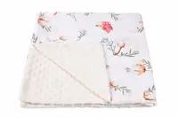 Paturica din bumbac model flori de bumbac si plus minky crem 80x80 cm