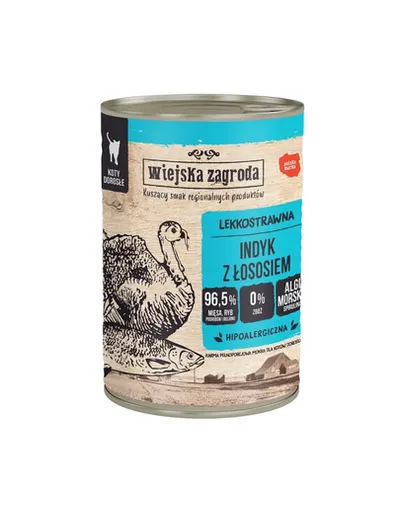 WIEJSKA ZAGRODA Conserva hrana cu somon si curcan, pentru pisici adulte 400 g