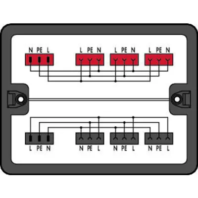 Distribution box; Single-phase current (230 V); 2 inputs; 6 outputs; Cod. A, P; MIDI; black