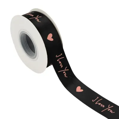 Bandă textilă cu mesaj "I love you" (set 8 role) - Negru