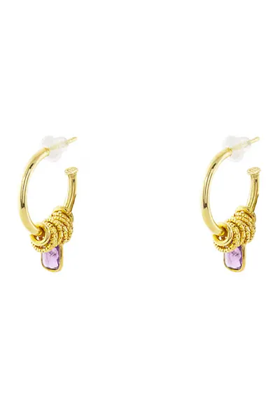 Cercei placati cu aur de 18K si decorati cu cristale mov Rock Candy - Auriu
