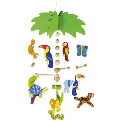 Carusel cu figurine din lemn, pentru bebelusi, Palmier cu animalute