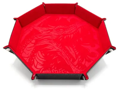 Tavă pentru zaruri GlassStaff - XL Octagonal Foldable Dice Tray, Dragon Skin Edition, roșie