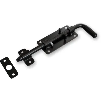 Zavor pentru porti mici, foi de usa, stalp, inchidere reglabila, lungime 220 mm, tija 12 mm, otel si plastic, negru