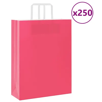 Gossi pungi de hartie 250 buc cu manere roz 32x12x42 cm