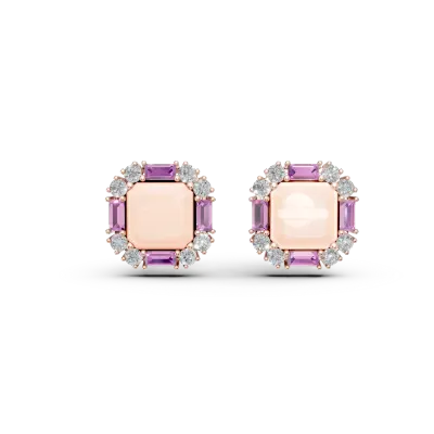 Cercei geometrici din aur roz cu pietre pretioase si semipretioase de 5.7ct