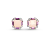 Cercei geometrici din aur roz cu pietre pretioase si semipretioase de 5.7ct