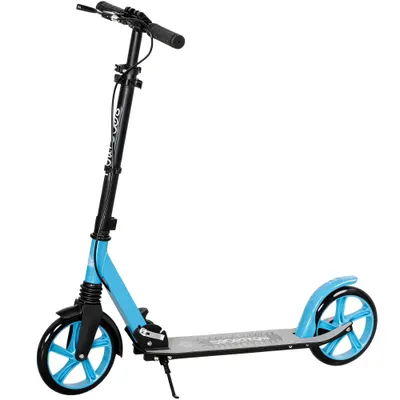 HOMCOM Trotinetă pliabilă pentru adulți și copii +14 ani Trotinetă cu ghidon reglabil 91,5x36,5x91-104 cm Albastru | Aosom Romania