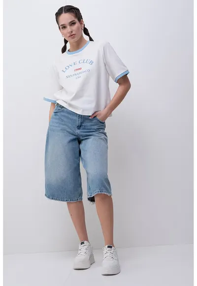 Tricou lejer de bumbac organic Tova - Alb/Albastru