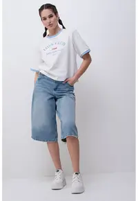 Tricou lejer de bumbac organic Tova - Alb/Albastru