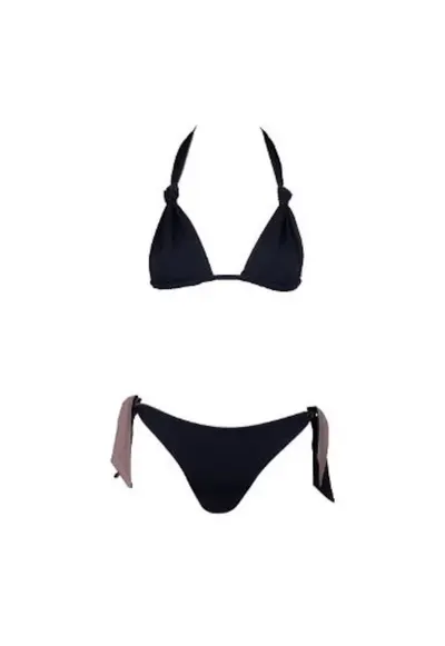 costum in doua piese reversibil cu sutien triunghilar si slip legat pe lateral - Negru