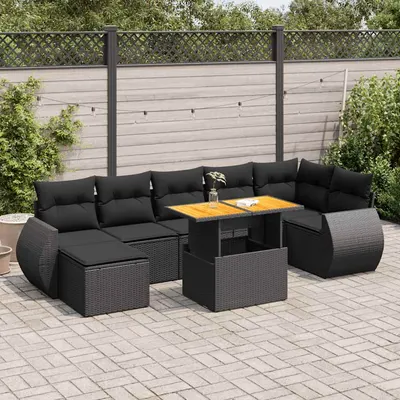 Gossi set mobilier de gradina cu perne, 8 piese, negru, poliratan