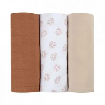 Set 3 Museline Beaba bumbac organic 70x70 cm Herisson Marron