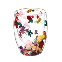 Pahar cu inserție de flori uscate multicolor, hortensie, pereți dubli, sticlă borosilicată, 300 ml, Aurora Bloom