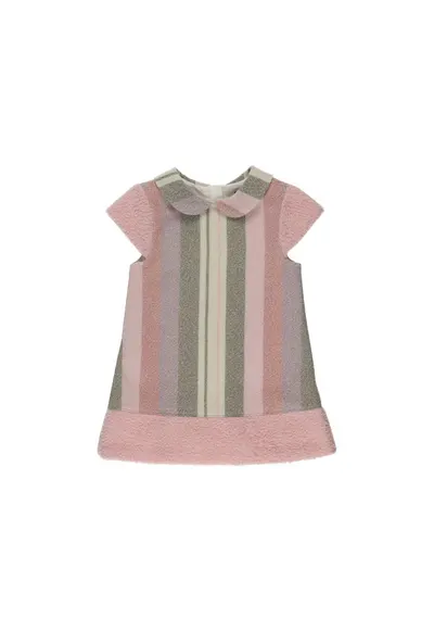 Rochie cu guler - Cotton Candy - Roz cu dungi - pentru fetite - Roz