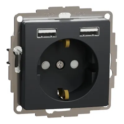 Sedna Design, Priza 2P+E+2 USB 2.4A, cu obturatoare, antracit
