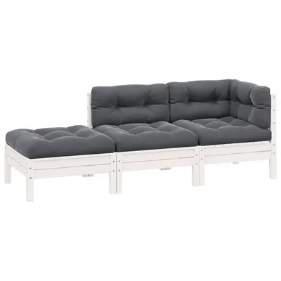 vidaXL Set mobilier grădină cu perne, 3 piese, alb, lemn masiv pin
