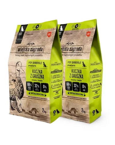 WIEJSKA ZAGRODA Hrana uscata caine talie medie, rață cu pară crocante M 2x2 kg