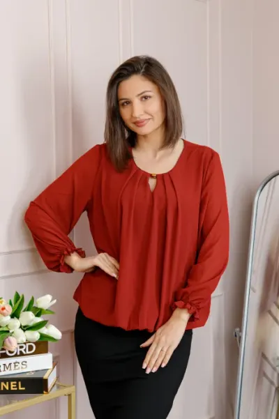Bluza eleganta dama Sheila din voal cu captuseala - Rosu grena