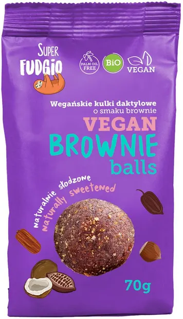 Bio bomboane vegane din curmale, brownie, 70 g, Super Fudgio