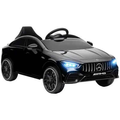 AIYAPLAY Mașină electrică pentru copii Mercedes-benz AMG CLA 45, telecomandă, viteză reglabilă (3-5 km/h), far LED muzică, negru | Aosom Romania
