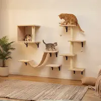 Ansamblu modular de cățărare și joacă pentru pisici, cu sisal, culoare bej
