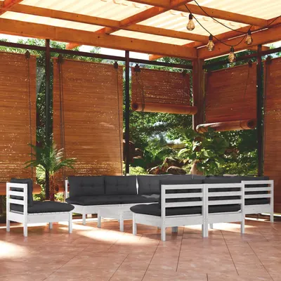 Gossi set mobilier gradina cu perne, 11 piese, alb, lemn masiv pin
