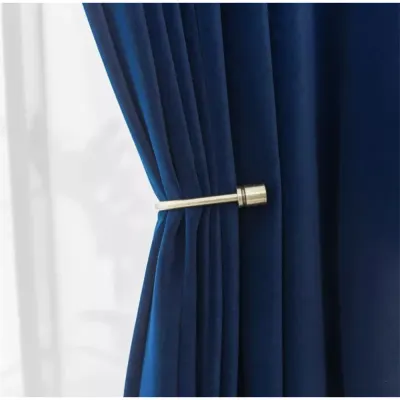 Set 2 Draperii Blackout 80%, din Catifea, Albastru, 140cm latime x 260cm inaltime, cu tiv lat pt bara
