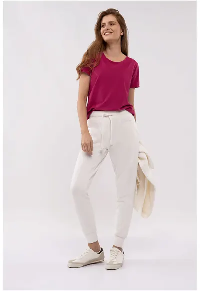 Pantaloni de trening pentru femei N-Venis - crem - din amestec de bumbac cu snur de ajustare in talie