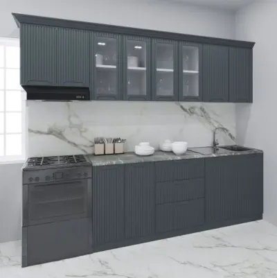 Set bucatarie SPACE 260 cm, 7 corpuri, cu sertare, blat termorezistent, fronturi MDF, antracit