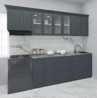 Set bucatarie SPACE 260 cm, 7 corpuri, cu sertare, blat termorezistent, fronturi MDF, antracit