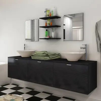 Gossi set mobilier baie 10 piese, chiuvete si robinete incluse, negru