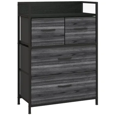 HOMCOM Comodă, Bufet, 4 sertare din material textil, Design industrial, 60x29x85cm, Negru | Aosom Romania