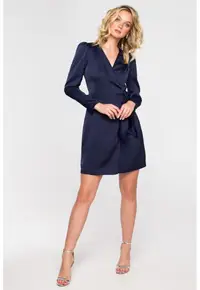 Rochie cu croiala petrecuta cu maneca lunga - - Albastru