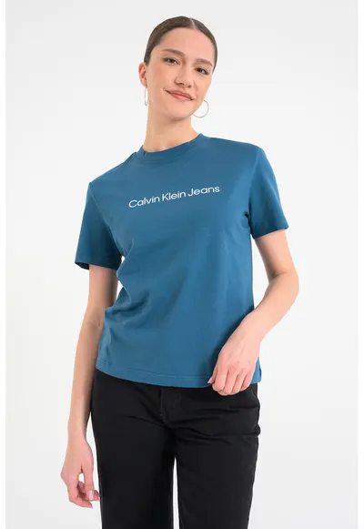 Tricou de bumbac cu logo - Albastru petrol
