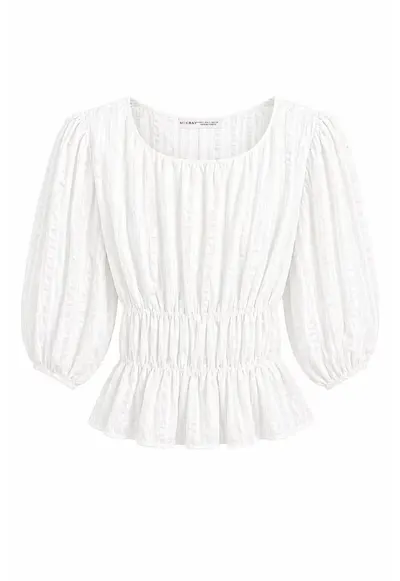 Bluza dama - peplum - detalii elastice - ivory - lyocell - viscoza - poliester